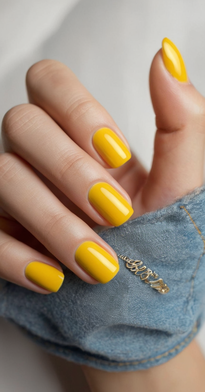 Manicure gialla lucida realizzata da Michelle Beautè